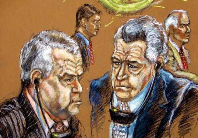 An artistic rendering shows Gilberto, left foreground, 67, and Miguel Rodriguez Orejuela, right foreground, 63,