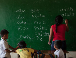 About 300,000 teachers are affiliated with 32 unions in Colombia. So far this year, as many as 130 teachers have reported receiving threats. Above, students take a Nasa-Yuwe native language class at a school in Las Guacas, a rural area in the municipality of Florida in the department of Valle del Cauca. (Luis Robayo/AFP)